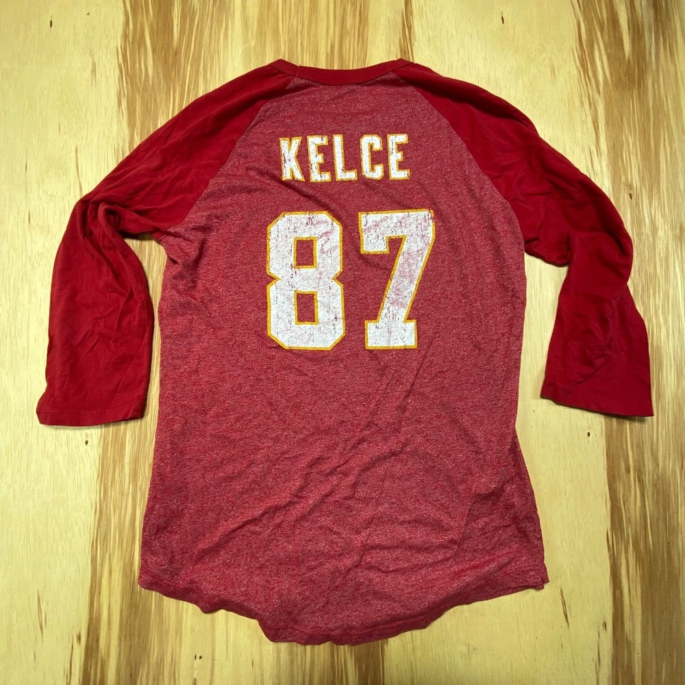 Majestic Threads Women's Travis Kelce #87 Kansas City Chiefs Raglan Tee L - Picture 3 of 5
